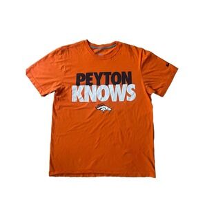 Nike‎ Denver Broncos T-shirt Peyton Knows NFL Men's Large Orange Vintage